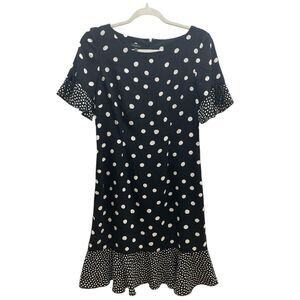 Talbots Crepe Black White Polka Dot Ruffle Sleeve Shift Dress Women's Size 2